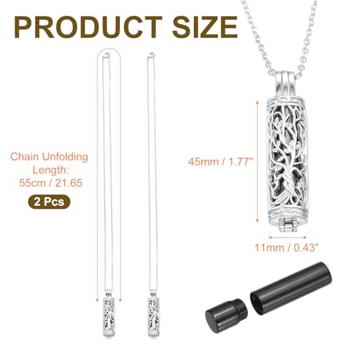 HARFINGTON Tree of Life Cremation Necklace, Stainless Steel Hollow Cylinder Pendant Memorial Jewelry with Screw Cap Black 2