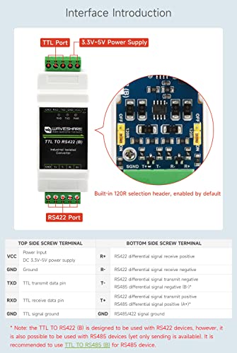 Waveshare Rail-Mount TTL to RS422 Galvanic Isolated Converter Anti-Surge Multiple Isolation Protection Longer Transmission Distance