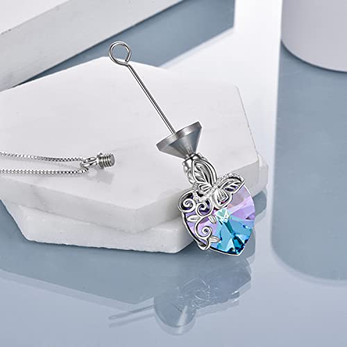 TOUPOP Ashes Jewellery s925 Sterling Silver Butterfly/Tree of Life Urn Necklace for Ashes Cremation Jewelry with Crystal Memory Locket Gifts for Women, with Funnel Filler Butterfly-Purple