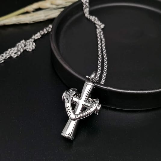 NanMuc Cross Urn Necklace for Ashes I Love You Forever Mom/Dad Stainless Steel Keepsake Memorial Cremation Jewelry Dad