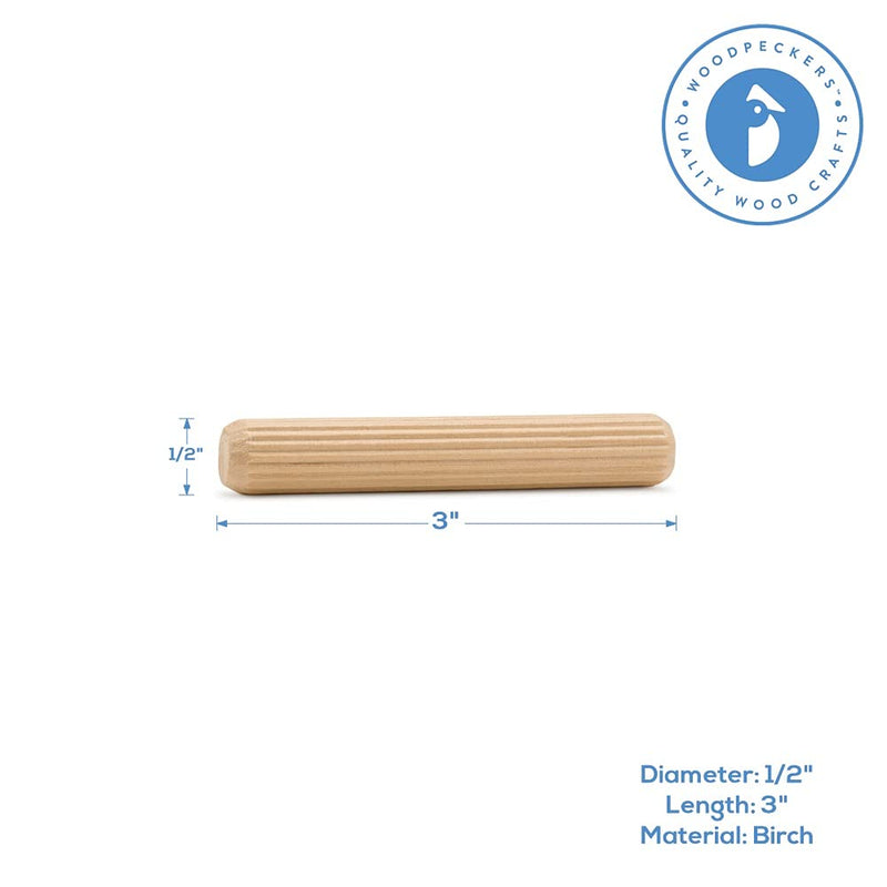 [Australia - AusPower] - Wooden Dowel Pins 3 x 1/2 inch, Pack of 50 Fluted Dowel Joints for Woodworking, Furniture and Crafts, by Woodpeckers 3 inch x 1/2 inch 
