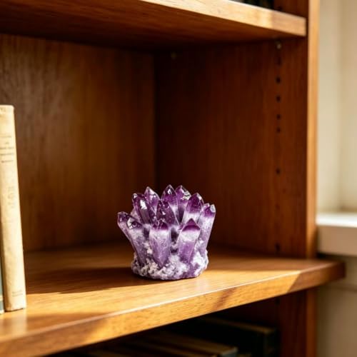 Amethyst Crystal Cluster Clear Resin Quartz Crystal for Home Office Desk Meditation Room Decor Healing Crystal Stone Ornament Gift for Reiki Yoga Lovers