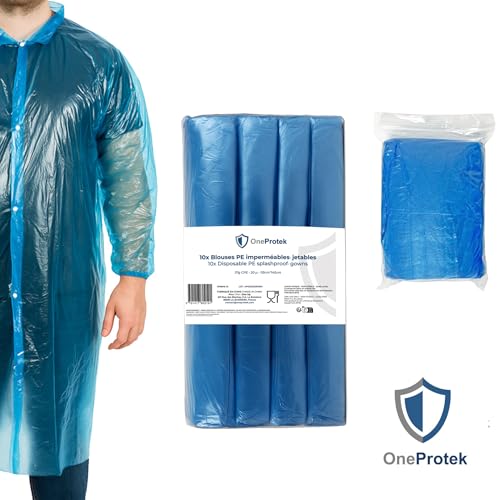 10 x Blue Disposable Waterproof Snap-on Protective Gown with Snaps, Recyclable Polyethylene, Strong and Comfortable, Food Safe, One Size