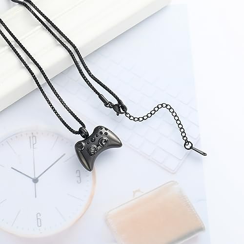 XSMZB Cremation Jewelry Game Controller Urn Necklace for Ashes Stainless Steel Gamepad Memorial Pendant Loved Ones Ashes Holder Keepsake for Men Boy Black