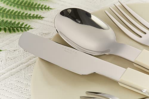 ANNOVA Silverware Set 20 Pieces Stainless Steel Cutlery Color Block Handle Modern Style Flatware - 4 x Dinner Knife; 4 x Dinner Fork; 4 x Salad Fork; 4 x Dinner Spoon; 4 x Dessert Spoon (Cream, White) Cream