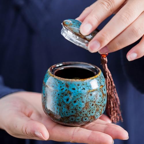 Keepsake Urns Ashes Small Boxes, Mini Funeral Cremation Urns - Fits a Small Amount of Cremated Remains - Display Burial at Home or Office Decor (Blue Ocean, Hand Ceramics