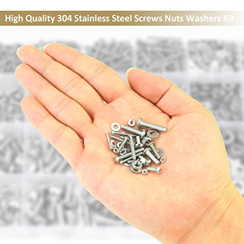 Kindroufly 1285-piece 304 stainless steel button head socket cap screws, nuts and washers assortment kit