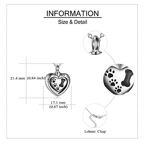 URONE Cremation Urn Pendant Necklace Sterling Silver Moon and Rose flower/Paw Print/Infinity Rose/Angel Wings Cat Urn Necklace for Ashes Memorial Keepsake Jewellery Gifts for Women Girls Paw Print