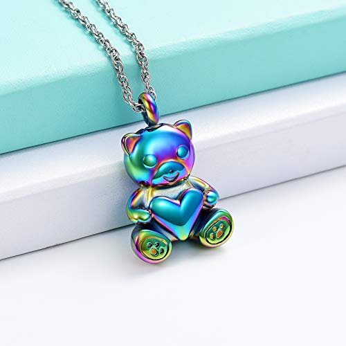 shajwo Teddy Bear Cremation Urn Necklace for Women Men Teddy Bear- Rainbow