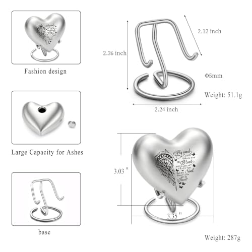 Heart Urn for Ashes - Small Heart Shaped Keepsake Urn for Human (Male/Female) or Pet Remains, Holds Small Portion of Ashes with Stand Silver-a