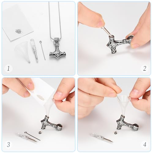 Thor Hammer Urn Necklace for Ashes Viking Cremation Jewelry for Women Men Stainless Steels Memorial Necklaces Ash Holder for Human Pets Keepsake Jewelry for Loved Ones with Fill Tool 2pc Silver/Black