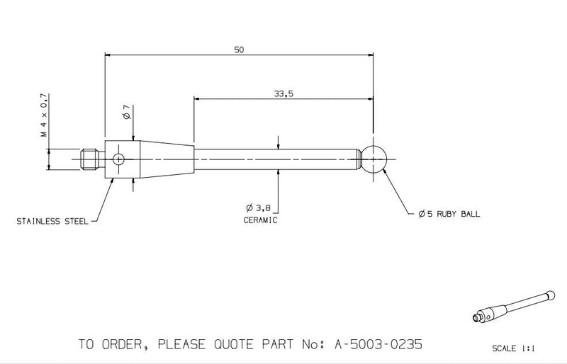 [Australia - AusPower] - Cmm Touch Probe Stylus,Ruby Ball Stylus for CNC Probe Renishaw OMP40-2 OMP60 A-5003-0235 M4 Length 50mm D5mm Ceramic Stem 