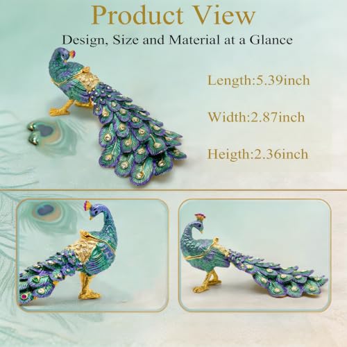 Peacock Jewelry Box Vintage Trinket Storage Box Figurine Gift for Women Blue-2
