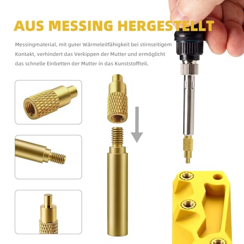 8-Piece Soldering Iron Melting Aid Brass Tips Set - 3D Printer Accessories with Internal Thread Knurled Nuts, 936 & 900M/T18 Soldering Iron Tips for Thread Insert Melting Nuts M2 M3 M4 M5 M6 M8