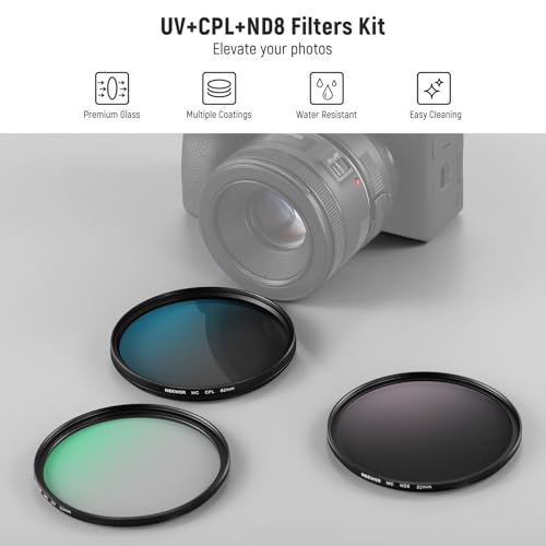NEEWER 82mm UV/CPL/ND Lens Filter Kit, UV Protection + Circular Polarizing + Neutral Density (ND8) Camera Lens Filter Set with Multicoated Optical Glass, Slim Frame & Upgraded Foldable Storage Case UV+CPL+ND8