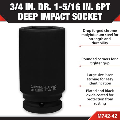 Performance Tool M742-42 3/4-Inch Diameter 1-5/16-Inch Deep Wall Impact Socket 3/4" Dr 1-5/16" Impact Socket