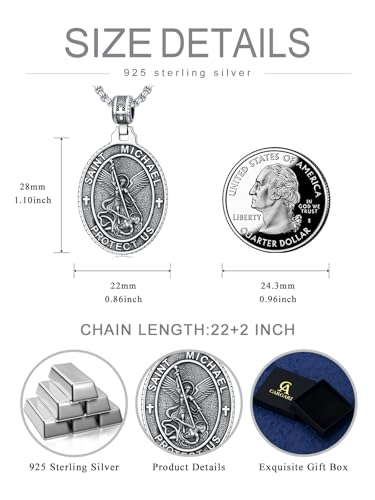 Seiyang 925 Sterling Silver St Michael/St Christopher/St Raphael/St Jude/St Benedict Crucifix Pendant/Nail Cross Necklace Religious Amulet Jewelry Gift for Men Women (with Gift Box) E03-Michael(Oval)
