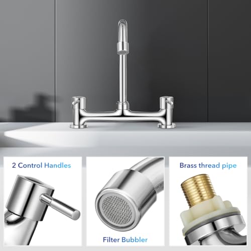 Kitchen Sink Dual Hole Hot and Cold Water Control Rotating Spout
