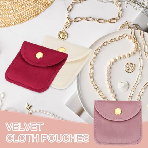 PATIKIL 3x3 Inch Velvet Jewelry Pouches, 24 Pcs Jewelry Packaging Gift Bags with Snap Button for Bracelet Necklace Rings Watch, Beige