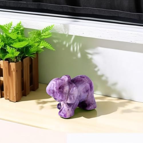 QINJIEJIE Amethyst Elephant Decor Statue Crystals Healing Stones Crystal A - Purple - Amethyst