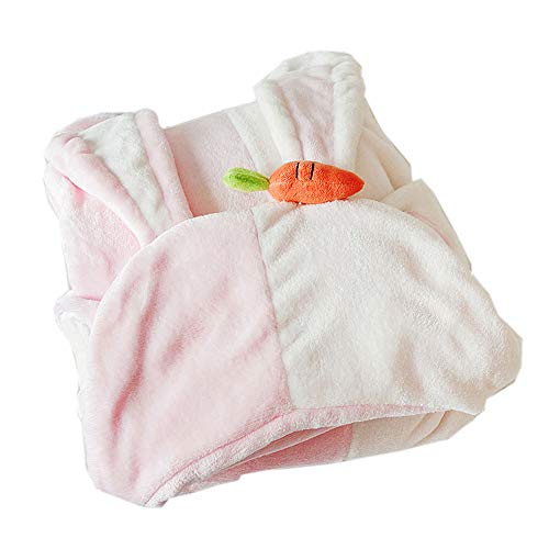 Cute Bunny Super Soft Hooded Shawl Lolita Warm Comfy Fleece Wearable Blanket (Pink White) Pink White