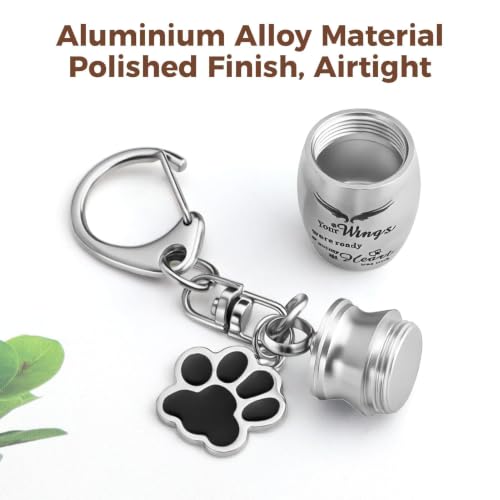 Memorial Urn Keychain, Pet Ashes Keyring - Stainless Steel Cremation Ashes Holder for Dogs, Cats & Small Pets for Ashes & Hair, Best Friend Dog Ashes Silver+black