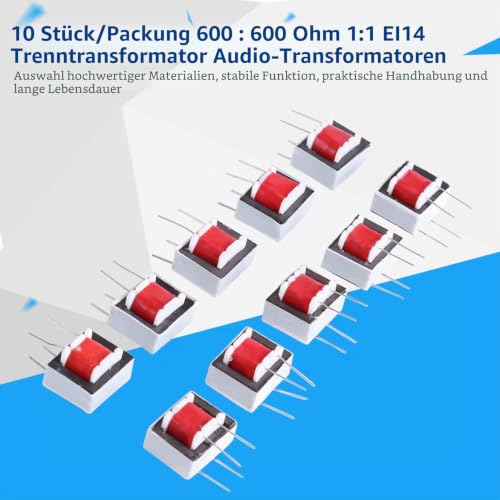 10pcs 600:600 Ohm 1:1 EI14 Isolating Transformer Audio Transformers | Impedance adjustment for amplifier, EMI reduction, radio communication component, high efficiency