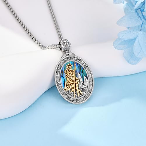Religious Medal Necklace 925 Sterling Silver Medal Pendant Amulet Unique Religious Protection Jewelry Gifts for Men Women Saint Christopher