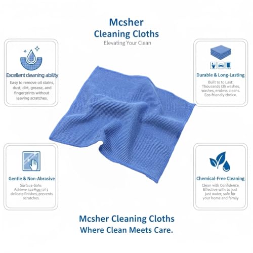 Mcsher Microfiber Cleaning Cloths - 6 Pcak, Blue, 6"x 7" Inch