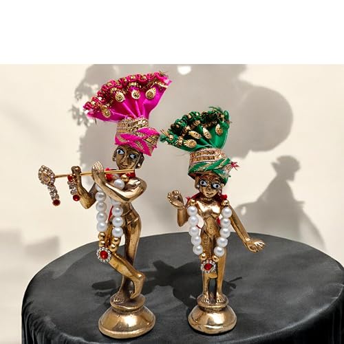 Brass Radha Krishna Idol 4.5 Inch – 420g Premium Murti | Hindu God Statue for Home Temple, Puja, Mandir Decor | Spiritual Gift & Decorative Showpiece