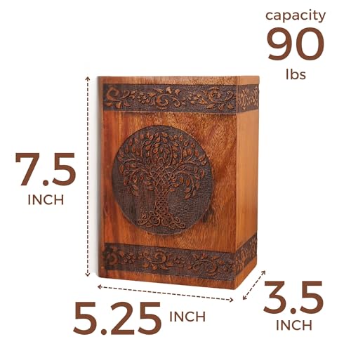 Hashcart Carved Tree Wooden Cremation Urn, Human Ashes 90 Lbs