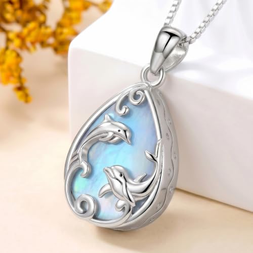 YYB Urn Necklaces for Ashes Moonstone Cremation Necklace Dolphin