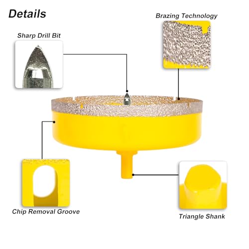 BENESOON 6-inch diamond hole saw with pilot drill bit and triangle shank for tile, glass, ceramic, granite and marble