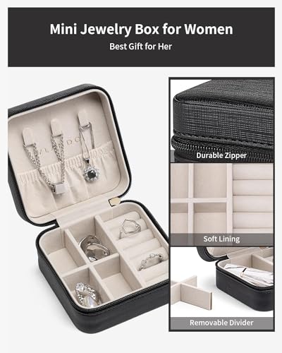 VLANDO Travel Jewelry Case, Compact Design, Necklace Hook, Anti-Tangle D.Black 6