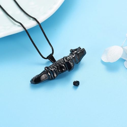 Crocodile Cremation Urn Necklaces for Ashes Stainless Steel Urns Necklace Keepsake Longevity wisdom Memorial Cremation Jewelry for Ashes for Men Women Gifts Black