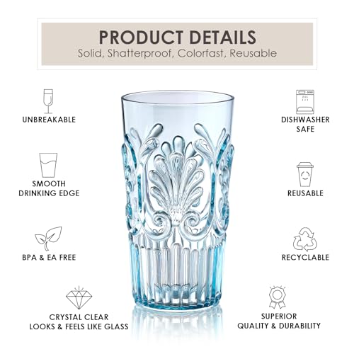 BELLAFORTE Shatterproof Plastic Tall Tumbler, Set of 4, 23oz - Unbreakable Drinking Glasses - Flower Beach Glasses Drinking for Gifting, Parties, Poolside, Home - Dishwasher Safe - BPA Free Tall Tumblers