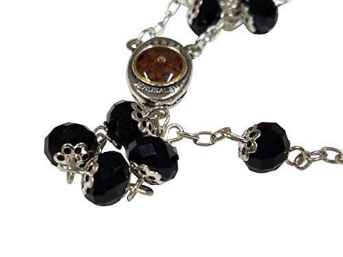 Glass Crystal Beads Rosary with Holy Soil Silver Crucifix (Pink, Red, Green, Purple, Light Blue, Dark Blue, Black, Clear, Blue) (Black)