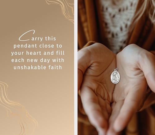 St Rita of Cascia Necklace - Saint Rita of Cascia Medal with 18 Inch Curb Chain, St Rita Medal Silver Pendant with St Rita Prayer Card, The Lord's Prayer Card - Catholic Jewelry Set, 3 Items