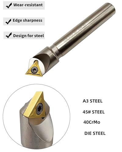 45° Chamfering Tool Holder 5/8 inch Shank with 11pcs TCMT32.51 TCMT16T304 Carbide Turning Inserts for Steel Turning Processing 5/8 holder +TCMT32.51 inserts
