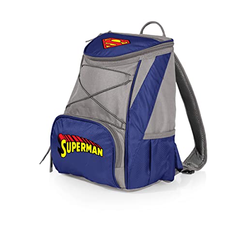 Picnic TIME DC Comics Superman PTX Backpack Cooler, Soft Cooler Backpack, Insulated Lunch Bag, (Navy Blue with Gray Accents) DC Comics Superman - Navy Blue With Gray Accents
