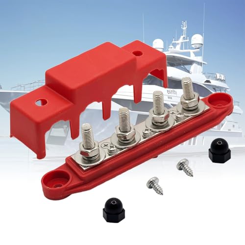 Pack of 2 12V-48V DC Busbar Distribution Block 250A BusBar Box with 4 x M8 Terminal Bolts High Performance Module, Power Distribution Block Grounding Current for RV Boat Yacht (Black Red)