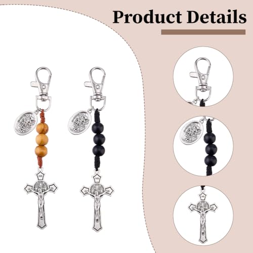DICOSMETIC 6Pcs 2 Colors Catholic Rosary Keychain with St Benedict Michael Crucifix 12.8cm Small Pocket Rosaries Key Chain Crucifix Rosary Keychain Catholic Gift for Men Women