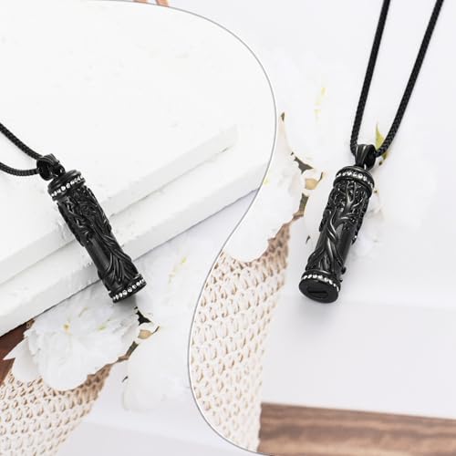 XSMZB Tree of Life Cremation Jewelry for Ashes Human Pet Cylinder Keepsake Ashes Necklace Cremation Memorial Pendant for Women Men Black