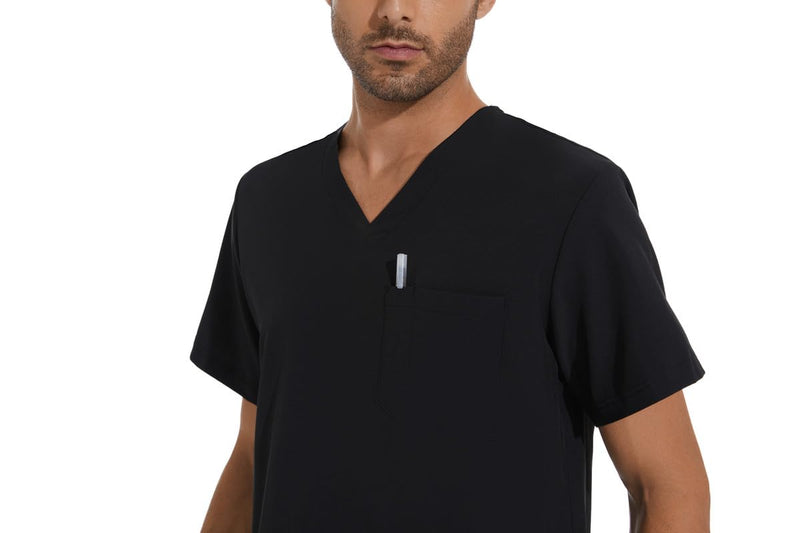 [Australia - AusPower] - Men Scrubs Set — Stretch V-Neck Scrub Top & Jogger Pant with 8 Pockets, Yoga Waistband, Anti-Wrinkle Scrubs for Men Black Medium 
