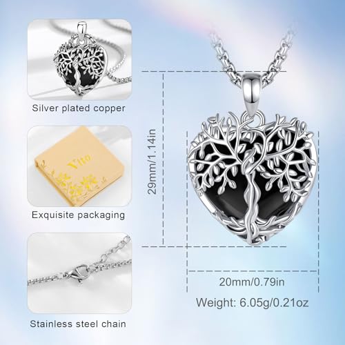 Vito Obsidian Tree of Life Pendant Necklace for Women Men