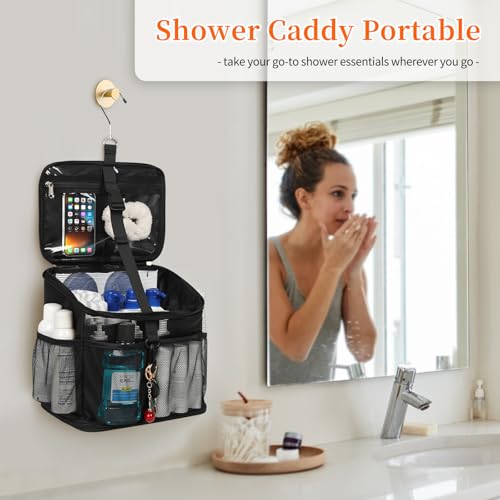 CUBETASTIC Shower Caddy Portable Mesh Shower Tote for Bathroom, Gym, Travel, Camping - Quick Dry Hanging Organizer Toiletry Bag with Handle for College Dorm Room, Men & Women A# Black Large