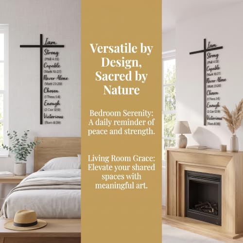 Metal Cross Wall Decor with Scripture Black 60x37cm