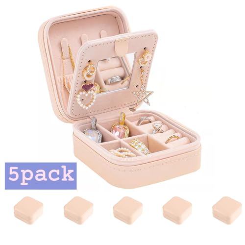 KElofoN Travel jewelry case Travel jewelry box Travel Jewelry Organizer Small Jewelry Organizer Box for Girls Women with Mirror (Pink-5) Pink-5