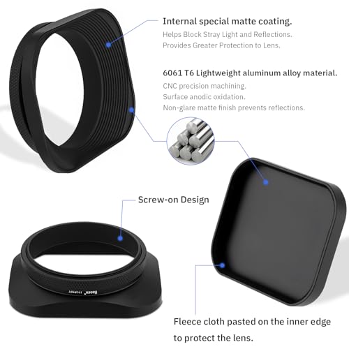 Haoge LH-E52T 52mm Square Metal Screw-in Lens Hood with Cap for 52mm Canon Nikon Sony Leica Voigtlander Nikkor Panasonic Pentax Contax Olympus Lens and Other Lens with 52mm Filter Thread
