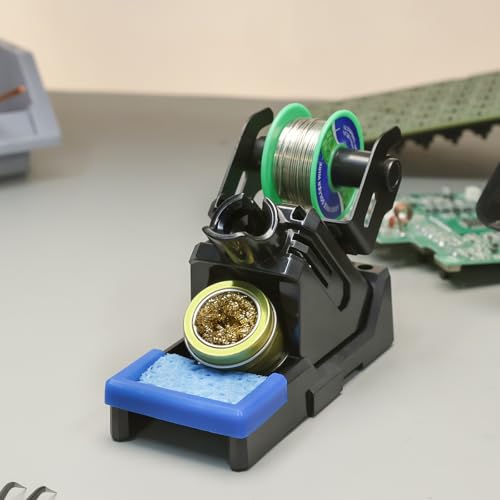 YIHUA X-2 Evolution Heat Resistant Soldering Iron Holder & Storage System with Soldering Coil Holder, Brass Wool Tip Cleaner, Cleaning Sponge, Protective Edge, 5 Integrated Tip Storage Slots